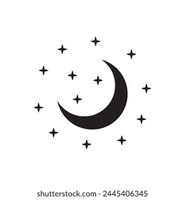 Crescent moon icon. Half moon flat sign design. Moonlight symbol pictogram. Moon and stars UX UI icon. Astronomy astrology icon