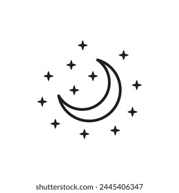 Crescent moon icon. Half moon flat sign design. Moonlight symbol pictogram. Moon and stars UX UI icon. Astronomy astrology icon