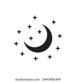 Crescent moon icon. Half moon flat sign design. Moonlight symbol pictogram. Moon and stars UX UI icon. Astronomy astrology icon