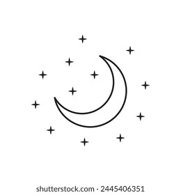 Crescent moon icon. Half moon flat sign design. Moonlight symbol pictogram. Moon and stars UX UI icon. Astronomy astrology icon