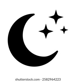 Crescent moon icon. Half moon flat sign design. Moonlight symbol pictogram. Moon and stars UX UI icon. Astronomy astrology icon