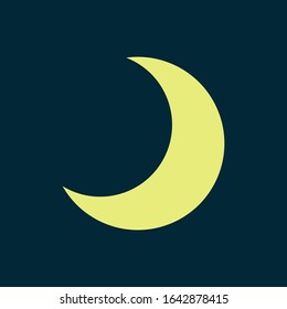 Crescent moon icon. Half moon weather symbol sign. Lunar logo. Yellow silhouette isolated on  dark blue background. Vector illustration image.