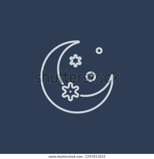 Crescent moon icon. Crescent moon linear\
design concept from Astronomy collection. Simple element vector\
illustration on dark blue\
background.