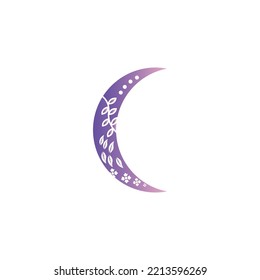 crescent moon icon logo illustration natural leaf vector design