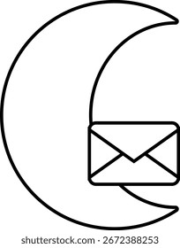 crescent moon icon and message icon with white background.with black lines