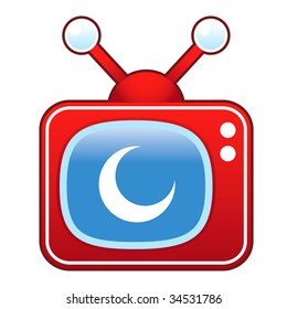 Crescent moon icon on retro television set