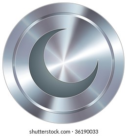 Crescent moon icon on round stainless steel modern industrial button