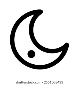 Crescent moon icon on white background. Night icon. Crescent moon icon. Minimalist style.