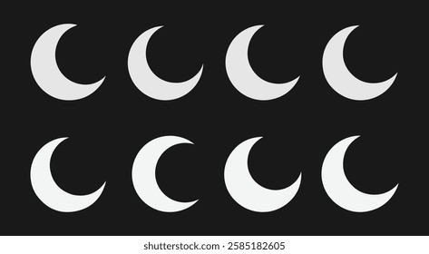 Crescent Moon Icon Set. Elegant Moon Phase Icons. Minimal Crescent Moon Collection. Moon Silhouette Icon Set.