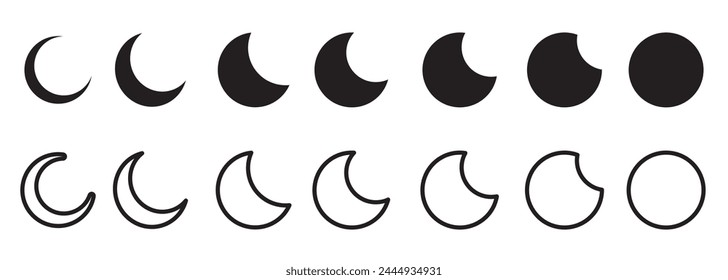 crescent moon icon set, Full moon eclipse concept, et of moon phases or stages.