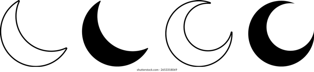 Ícone de lua crescente conjunto. ícones geométricos da noite. projetos astronômicos. desenho ícone de astrologia design