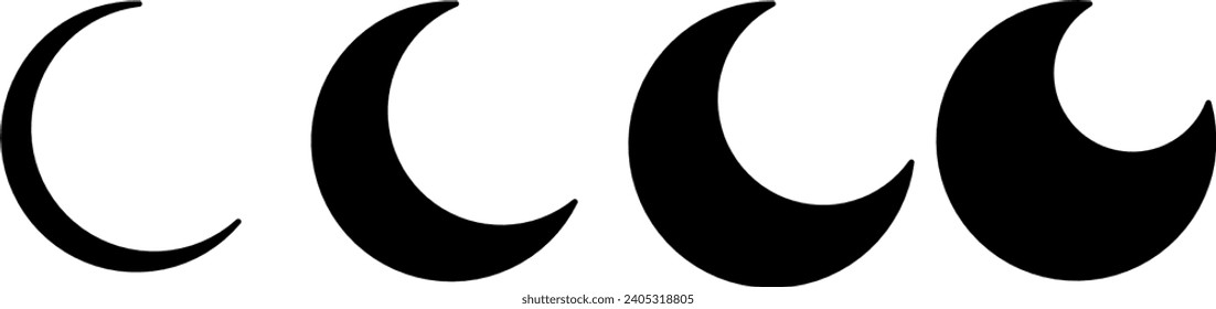 crescent moon icon set, crescent symbol vector