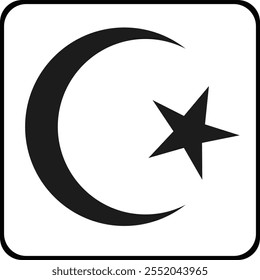 Un icono de luna creciente con una estrella. El escudo de armas de Turquía y el Islam. Una Imagen de Vector en un cuadrado.