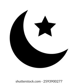 Crescent moon icon with stars on white background. Night icon. on a white background