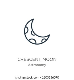 Crescent moon icon. Thin linear crescent moon outline icon isolated on white background from astronomy collection. Line vector sign, symbol for web and mobile