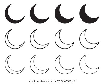 Crescent moon icon.  Vector illustration isolated on white background.