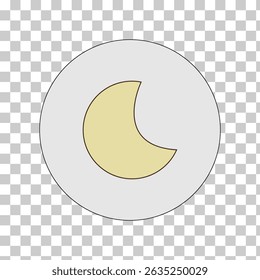 Crescent moon icon vector. Simple crescent moon vector icon with transparent background. Crescent half moon icon flat round button vector illustration. Modern icon vector illustration. Eps file 71.