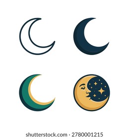 Crescent moon icons set, night festival poster, astronomy club branding, sleep meditation event, lunar phase symbols collection, calm vector illustration