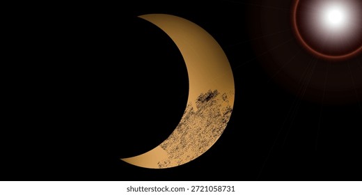 Ilustración de luna creciente Vector de luna animación ikon simbol. Arte de Clip de ilustración de la NASA de la galaxia del planeta para la pegatina. Ilustración de acuarela de la luna llena, dibujado a mano. Un satélite de la tierra, un planeta aislado sobre un fondo negro. un elemento decorativo para el diseño y la decoración.