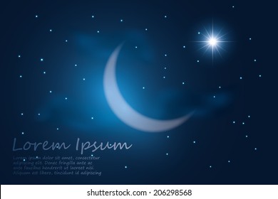 crescent moon into the night sky. vector background