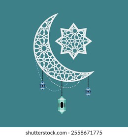 crescent moon with islamic ornament