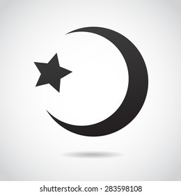 Crescent moon - islamic sign icon. Vector art.