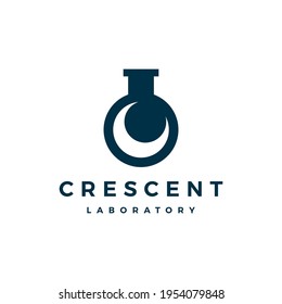 crescent moon laboratory labs logo vector icon illustration