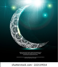 Crescent moon with lace design. Vector illustration.