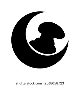 Crescent moon and lamb glyph icon. Black silhouette symbol isolated o white background. Vector stock illustration