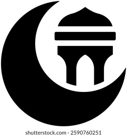 crescent moon and lantern icon in glyph style