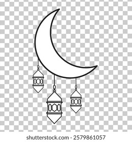 Crescent moon and lantern icon vector. crescent moon and lantern icon vector for Ramadan background, vector to add decoration for Ramadan greeting.