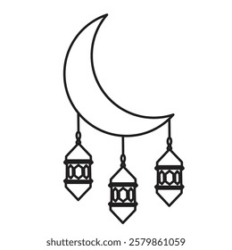 Crescent moon and lantern icon vector. crescent moon and lantern icon vector for Ramadan background, vector to add decoration for Ramadan greeting.