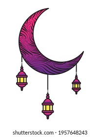 Crescent Moon and Lantern. Illustration Vector