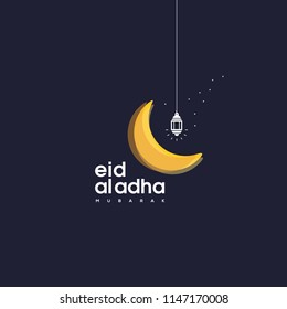 crescent moon and lantern ilustration for Eid Al Adha islamic greeting