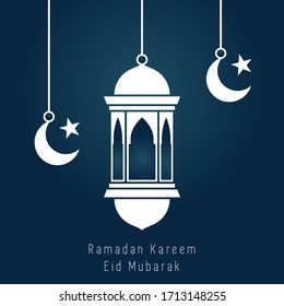 crescent moon with lantern. Islamic knick knacks. Ramadan Kareem, Eid Mubarak design template.