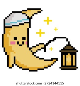 Crescent Moon With Lantern Pixel