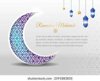 Crescent moon, lantern and star hanging. Decorative vector elements for ramadan.