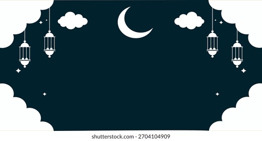 Crescent Moon and Lanterns Illustration for Ramadan or Eid Celebration
