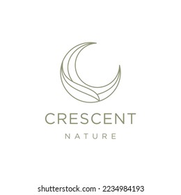 Crescent moon leaf logo design template flat vector