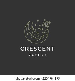 Crescent moon leaf logo design template flat vector