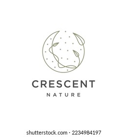 Crescent moon leaf logo design template flat vector