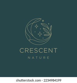 Crescent moon leaf logo design template flat vector