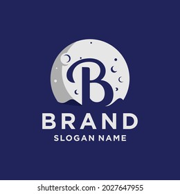 crescent moon with letter B inside, elegant and star logo design line icon vector in line luxury linear style	
