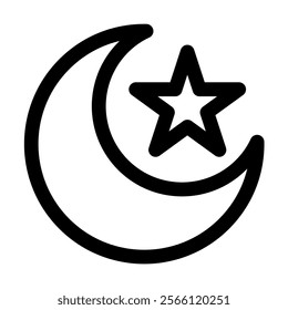 crescent moon line art icon, ramadan islam symbol. Vector illustration