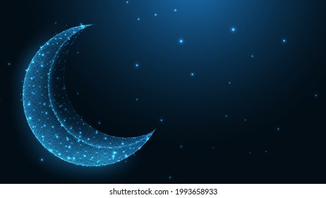 Crescent moon line connection. Low poly wireframe design. Abstract geometric background. vector illustration.
