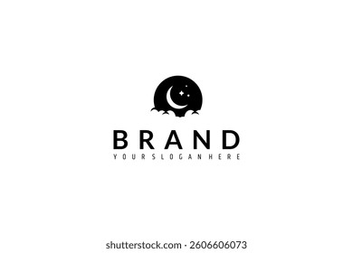 crescent moon logo with clouds in silhouette design