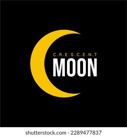 Crescent moon logo design isolated on black background.