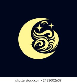 Crescent moon logo design line, icon, vector