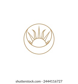 crescent moon logo design with sun combination in luxury gold line art design style
