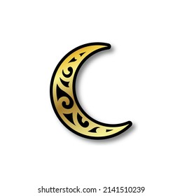 crescent moon logo with gold color and carving ornament. suitable for miscellaneous brands, festivals, or others with using moon themes.